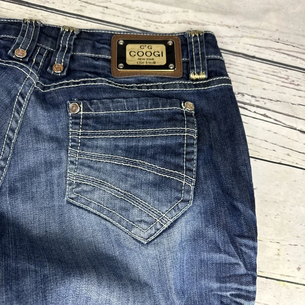 COOGI Jeans Womens 9/10 Dark Wash Gold Stud Zip Pocket Low Rise Straight Leg